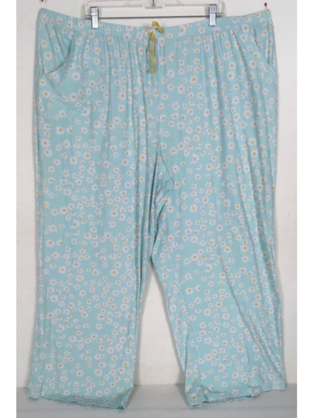 Sonoma Pajama Bottoms Size 3X Blue w White Daisies Front Pockets Elastic Waist